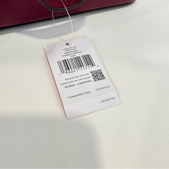 Kate Spade Hayes Top Zip Tote Bag Pebbled Leather in Blackberry - Picture 8 of 10